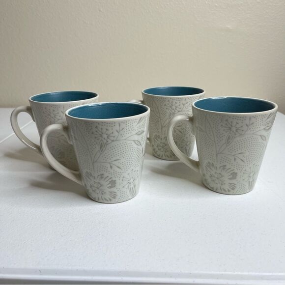 Noritake Stoneware Colorwave Turquoise Bloom Pattern Set 4 Coffee Mugs Cups Tea - Picture 7 of 10